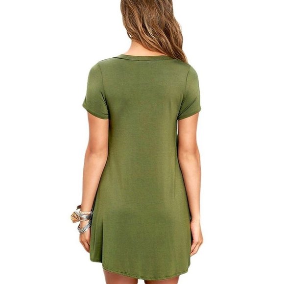 Lace-Up Neck High Low Shirt Dress Size L - Picture 5 of 6